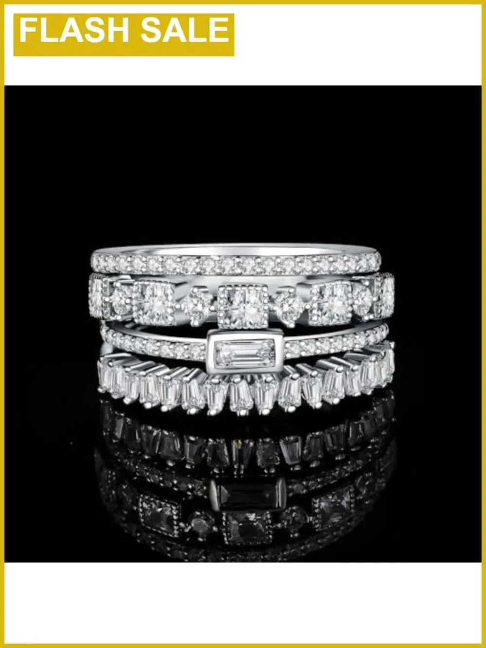 Princess Emerald Cut CZ Stackable Wedding Ring Set 925 Sterling Silver 14k Gold